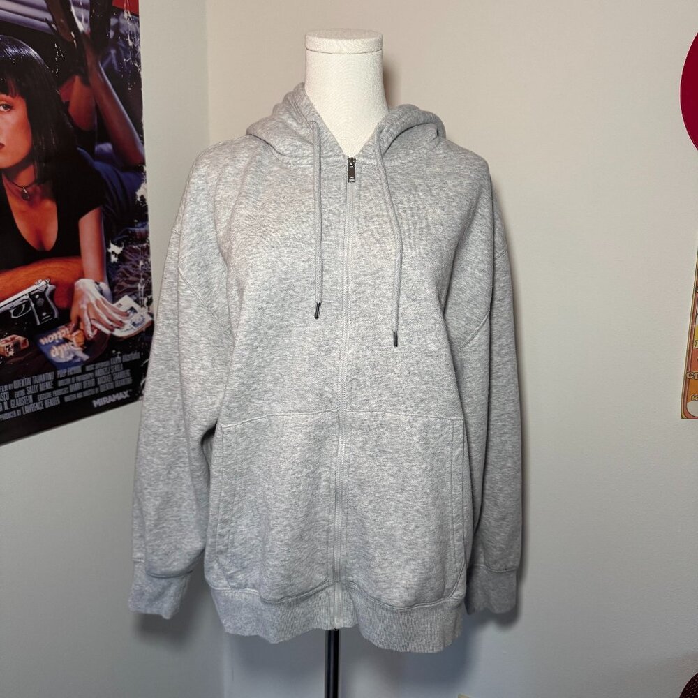 Forever 21 Grey Hoodie Zippered Cropped Sweatshirt